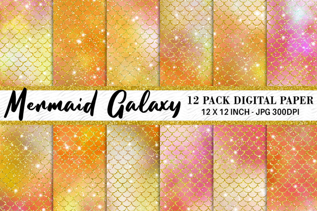 Digital paper mermaid scales pattern with galaxy space background Digital Pattern artnoy 