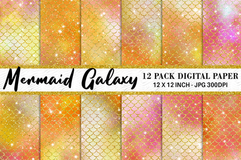 Digital paper mermaid scales pattern with galaxy space background Digital Pattern artnoy 