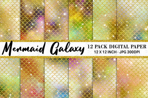 Digital paper mermaid scales pattern with galaxy space background Digital Pattern artnoy 