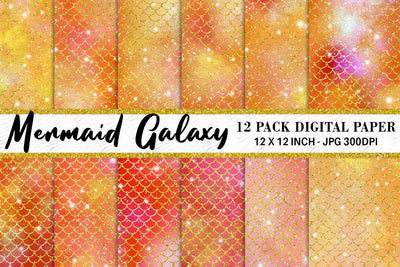 Digital paper mermaid scales pattern with galaxy space background Digital Pattern artnoy 