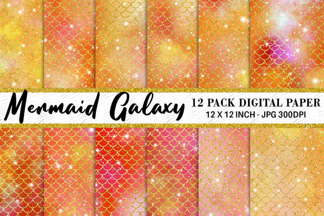 Digital paper mermaid scales pattern with galaxy space background Digital Pattern artnoy 