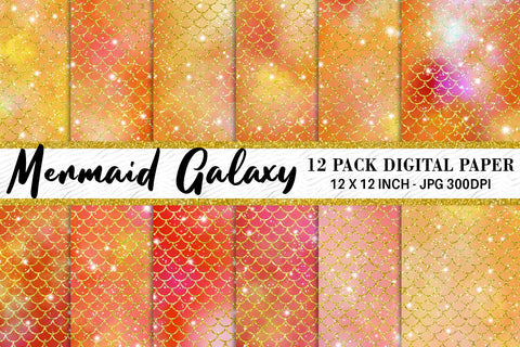 Digital paper mermaid scales pattern with galaxy space background Digital Pattern artnoy 