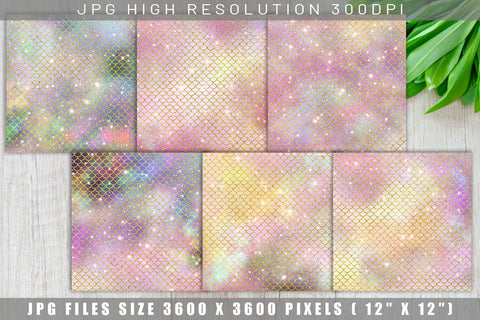Digital paper mermaid scales pattern with galaxy space background Digital Pattern artnoy 
