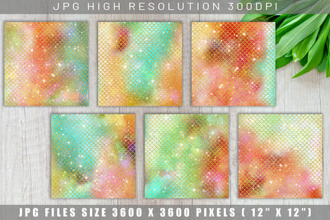 Digital paper mermaid scales pattern with galaxy space background Digital Pattern artnoy 