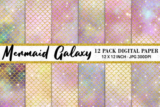 Digital paper mermaid scales pattern with galaxy space background Digital Pattern artnoy 