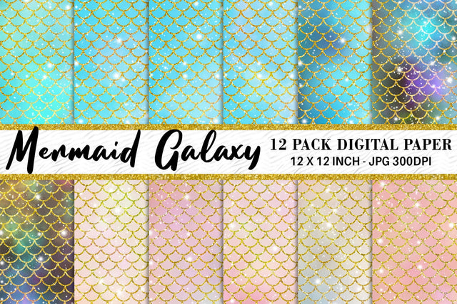 Digital paper mermaid scales pattern with galaxy space background Digital Pattern artnoy 