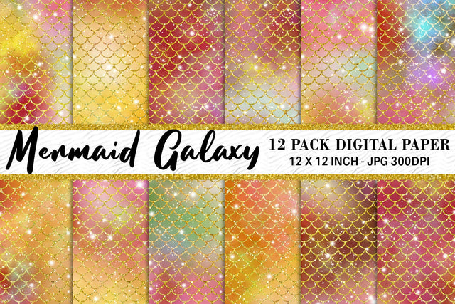 Digital paper mermaid scales pattern with galaxy space background Digital Pattern artnoy 
