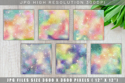 Digital paper mermaid scales pattern with galaxy space background Digital Pattern artnoy 