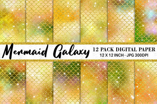 Digital paper mermaid scales pattern with galaxy space background Digital Pattern artnoy 