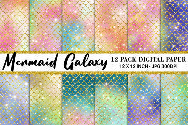Digital paper mermaid scales pattern with galaxy space background Digital Pattern artnoy 