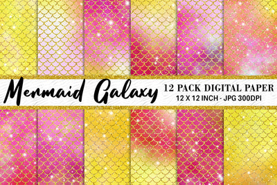 Digital paper mermaid scales pattern with galaxy space background Digital Pattern artnoy 