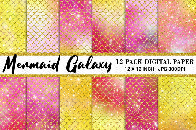 Digital paper mermaid scales pattern with galaxy space background Digital Pattern artnoy 