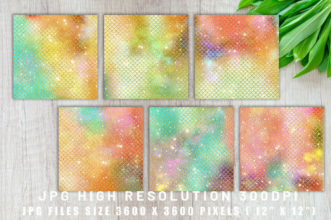 Digital paper mermaid scales pattern with galaxy space background Digital Pattern artnoy 