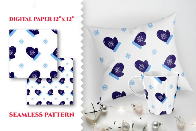 Digital paper Mittens with snowflackes, seamless pattern. SVG Angelina Semenova 