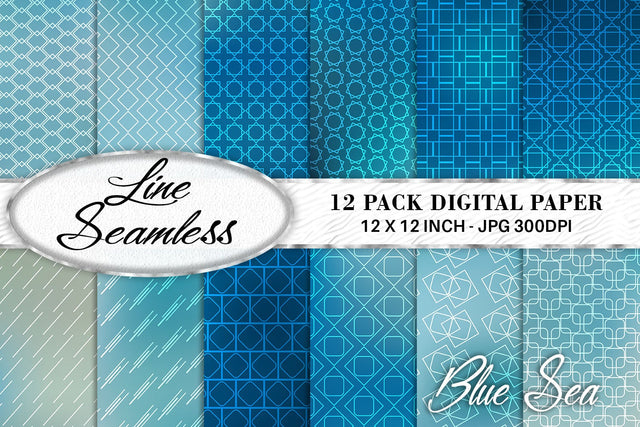 Digital paper mix line pattern on gradient blue sea color background Digital Pattern artnoy 
