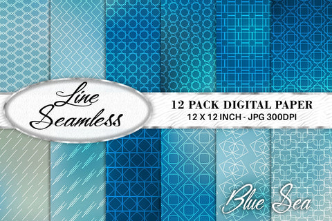 Digital paper mix line pattern on gradient blue sea color background Digital Pattern artnoy 