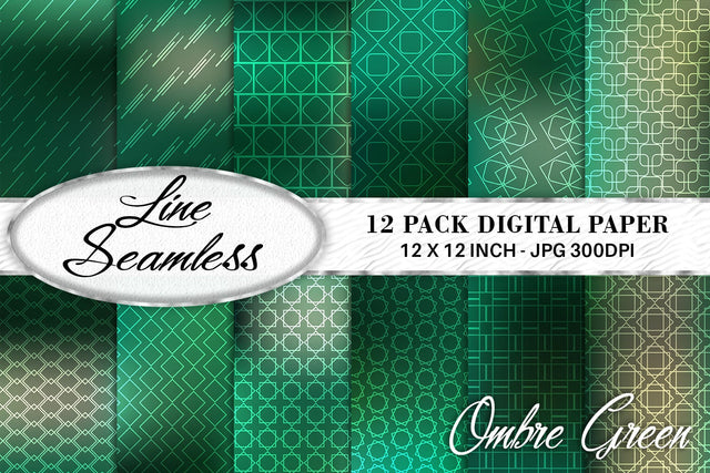 Digital paper mix line pattern on gradient green color background Digital Pattern artnoy 