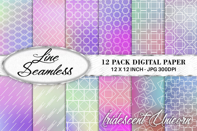 Digital paper mix line pattern on gradient iridescent color background Digital Pattern artnoy 