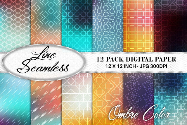 Digital paper mix line pattern on gradient Ombre color background Digital Pattern artnoy 