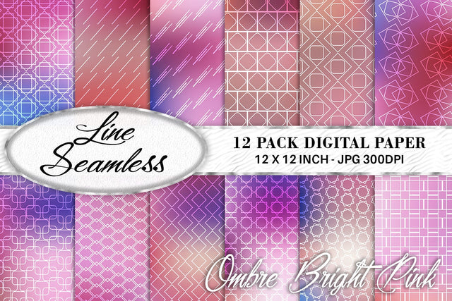 Digital paper mix line pattern on gradient pink color background Digital Pattern artnoy 