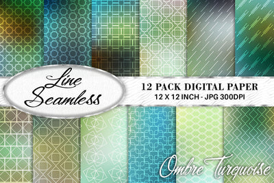 Digital paper mix line pattern on gradient turquoise color background Digital Pattern artnoy 