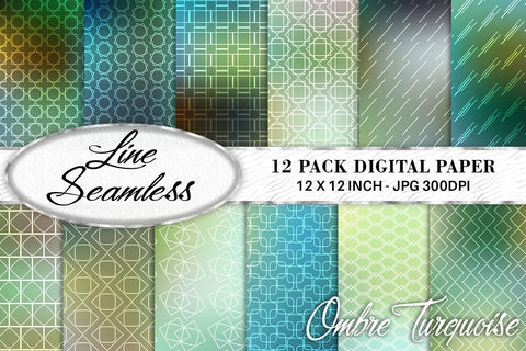 Digital paper mix line pattern on gradient turquoise color background Digital Pattern artnoy 