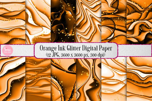 Digital Paper - Orange Ink Glitter Background Pack Digital Pattern SineDigitalDesign 