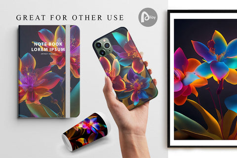 Digital Paper Orchid Flowers Neon Light Digital Pattern artnoy 