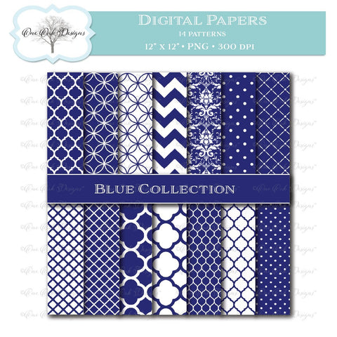Digital Paper Pack Blue Collection One Oak Designs 