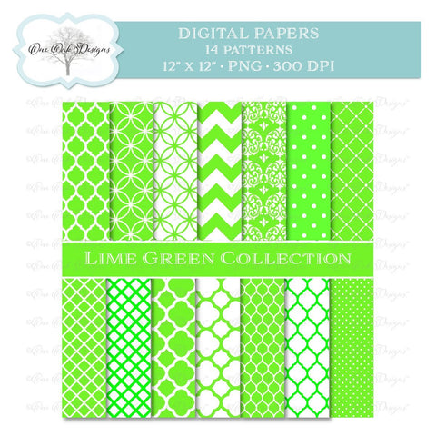 Digital Paper Pack Lime Green Collection One Oak Designs 