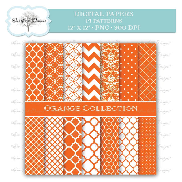 Digital Paper Pack Orange Collection One Oak Designs 
