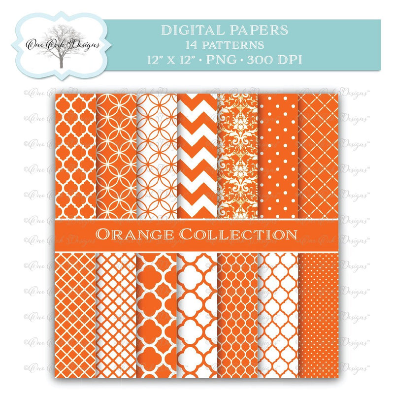 Digital Paper Pack Orange Collection One Oak Designs 