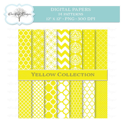 Digital Paper Pack Yellow Collection One Oak Designs 