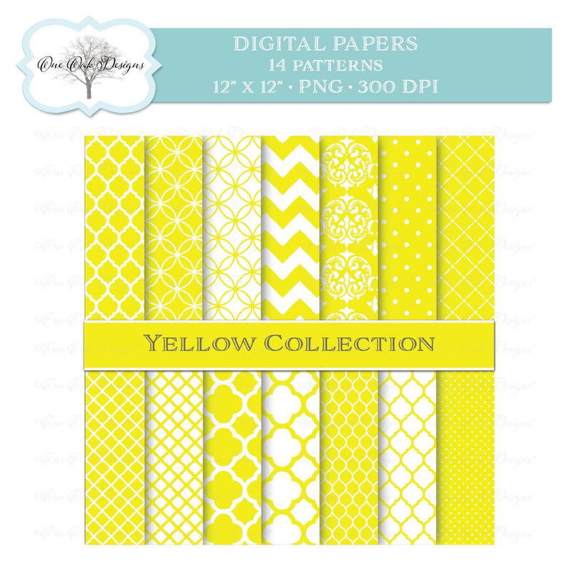 Digital Paper Pack Yellow Collection One Oak Designs 
