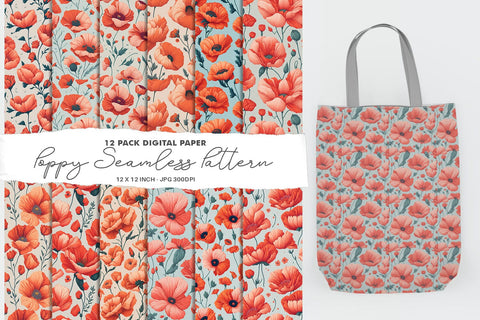 Digital Paper Poppy Flower Seamless Pattern Digital Pattern artnoy 