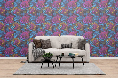 Digital Paper Rainbow Neon Rose Flower Seamless Pattern Digital Pattern artnoy 