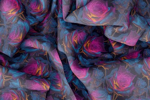 Digital Paper Rainbow Neon Rose Flower Seamless Pattern Digital Pattern artnoy 