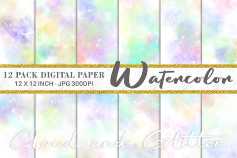 Digital Paper rainbow Watercolor and glitter background Digital Pattern artnoy 