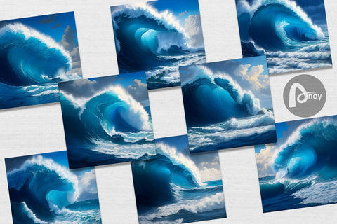 Digital Paper Rolling Blue Wave Digital Pattern artnoy 