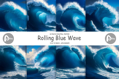 Digital Paper Rolling Blue Wave Digital Pattern artnoy 