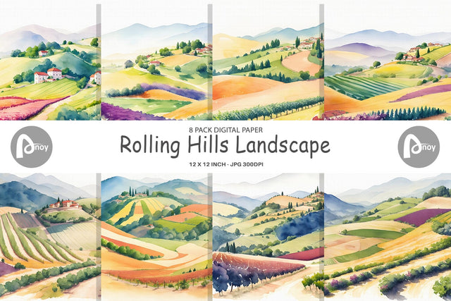 Digital Paper Rolling Hills Landscape Digital Pattern artnoy 