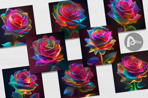Digital Paper Rose Flower Neon Light Digital Pattern artnoy 