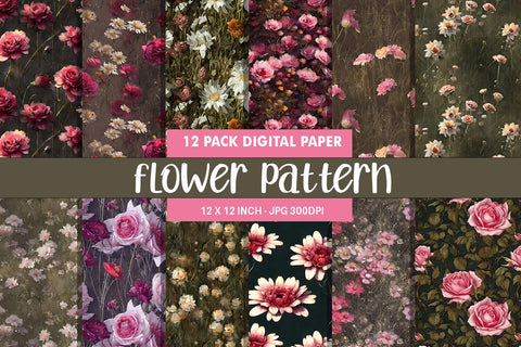 Digital paper seamless pattern flower illustration Digital Pattern artnoy 