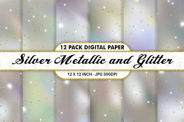 Digital paper silver iridescent metallic and glitter Digital Pattern artnoy 