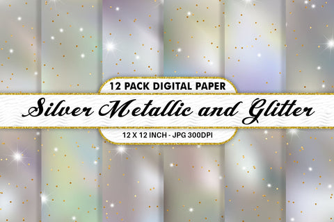 Digital paper silver iridescent metallic and glitter Digital Pattern artnoy 