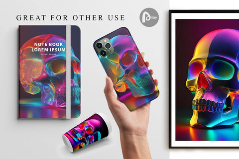 Digital Paper Skull Head Neon Light Digital Pattern artnoy 
