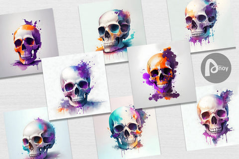 Digital Paper Skull Splash Watercolor Digital Pattern artnoy 