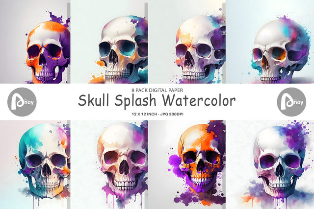 Digital Paper Skull Splash Watercolor Digital Pattern artnoy 