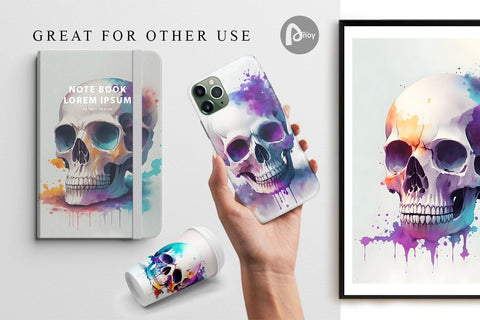 Digital Paper Skull Splash Watercolor Digital Pattern artnoy 