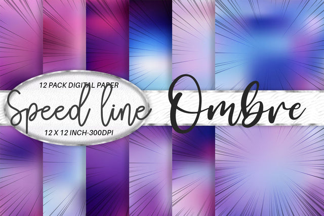 Digital paper speed line with ombre color background Digital Pattern artnoy 
